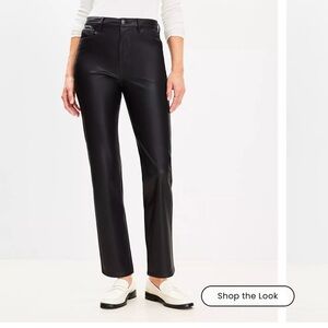LOFT Classic Black Straight Leg Pants faux leather